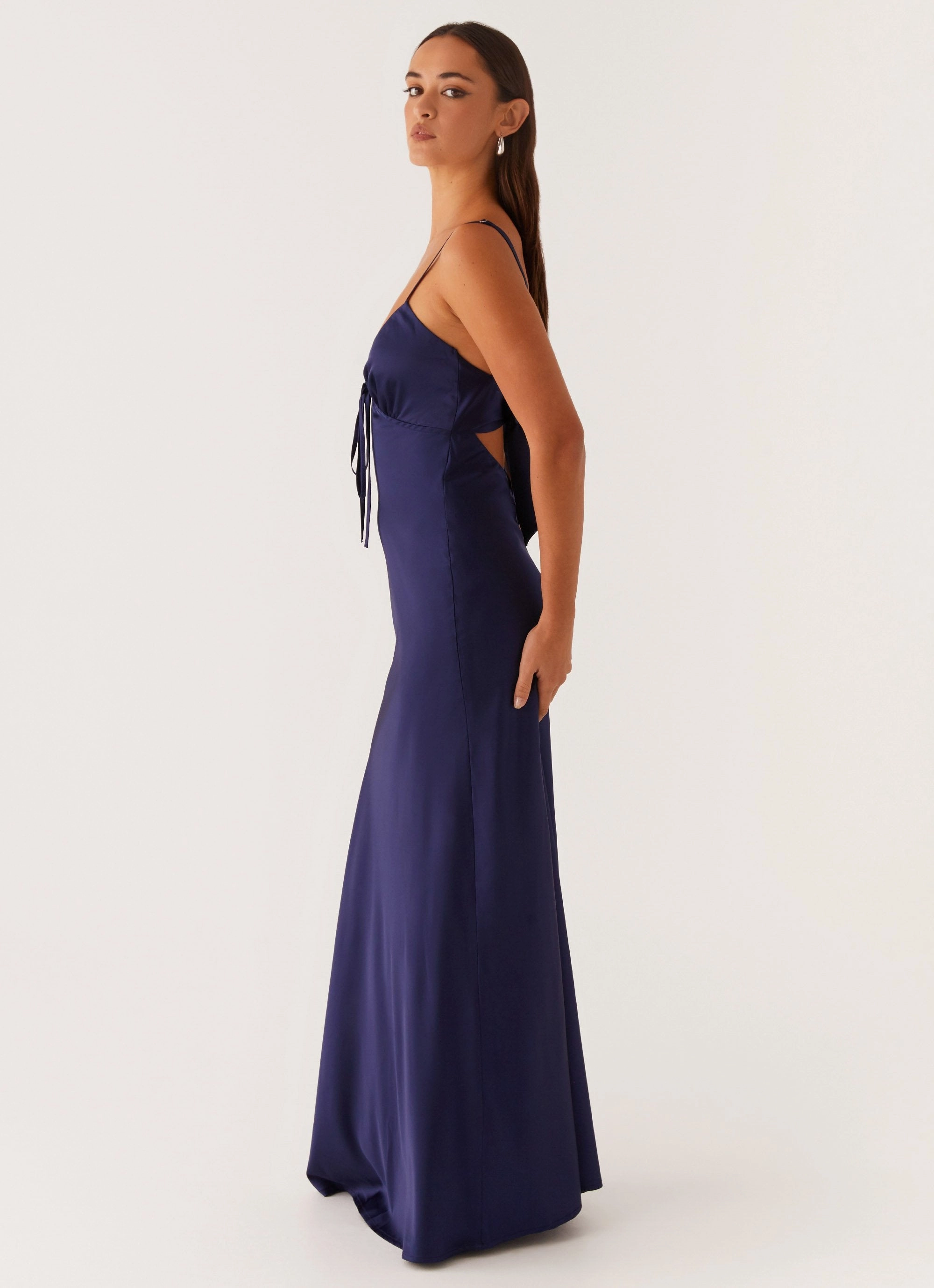 Durable-Fabric Lounge Moment Flora Satin Maxi Dress - Navy