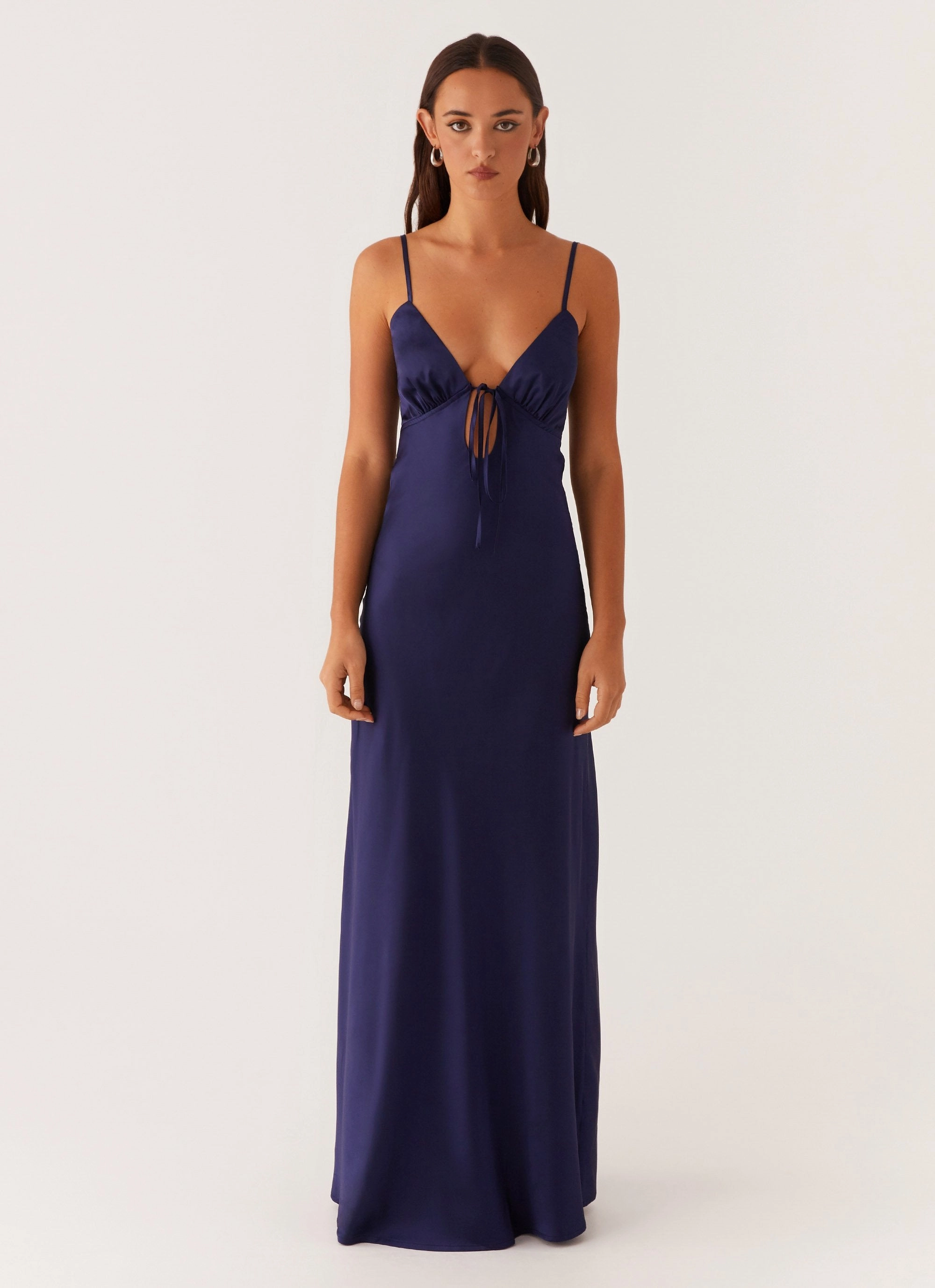 Flora Satin Maxi Dress - Navy NonSlipClosure