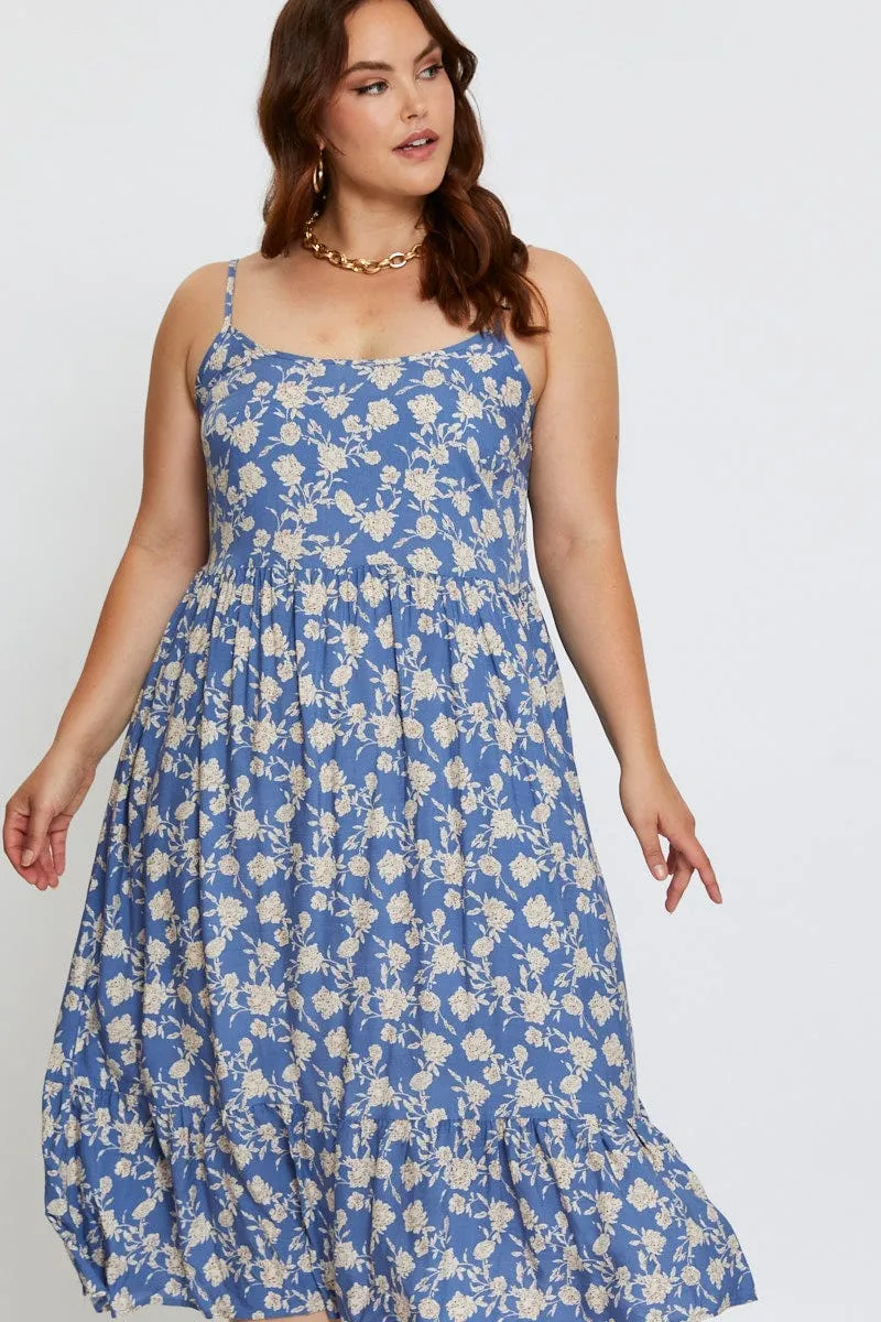 Floral Print Midi Dress Square Neck Sleeveless Cozy Vibes