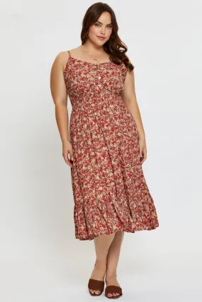 Sophisticated Look Modest Light Floral Print Midi Dress V-neck Sleeveless