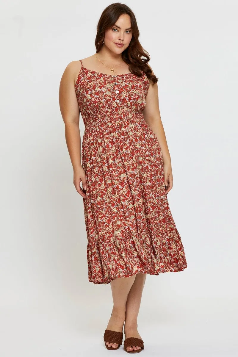 Sophisticated Look Modest Light Floral Print Midi Dress V-neck Sleeveless