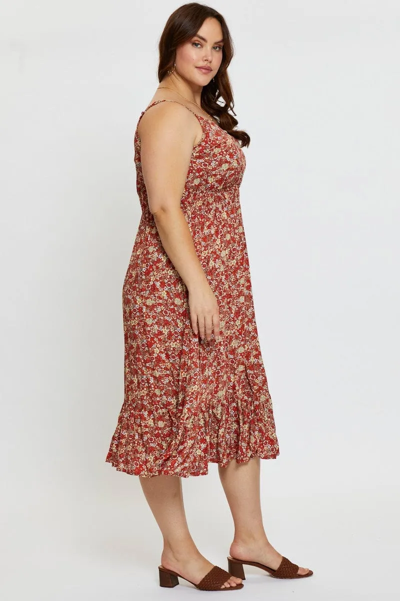 Dreamy Flow Floral Print Midi Dress V-neck Sleeveless