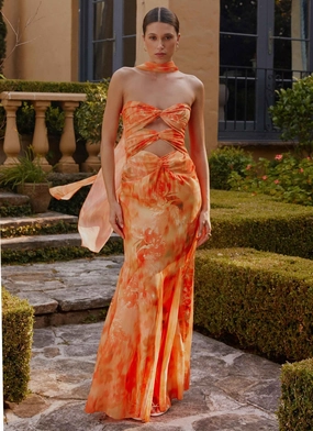 Balanced Tone Melrose Satin Chiffon Maxi Dress - Sunset Floral