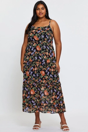 Clean Mood Floral Print Maxi Dress Square Neck Sleeveless