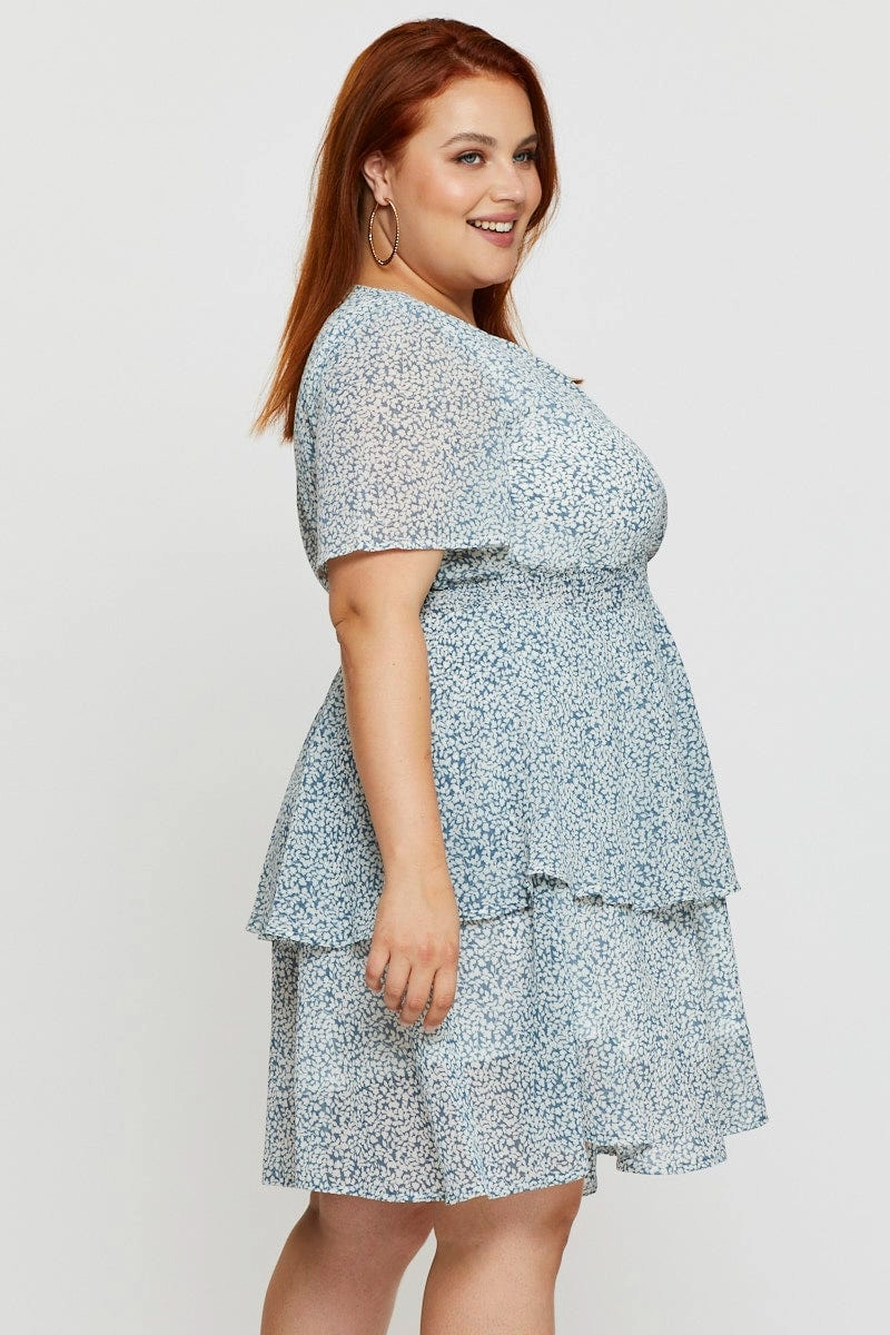 Floral Print Skater Dress V-neck Short Sleeve Tie Trendy Vibe Smart And Comfortable