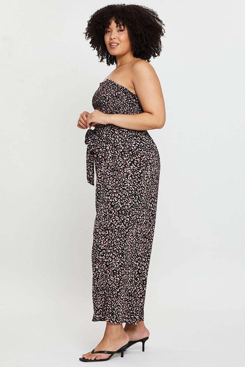 Animal Print Jumpsuit Strapless Waist Tie Brunch Outfit Modest Look