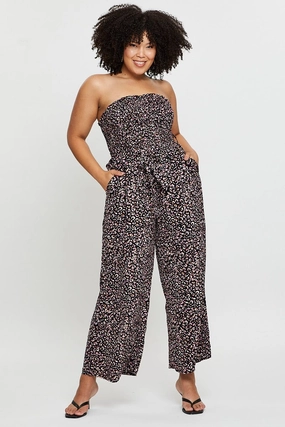 Easy Going Animal Print Jumpsuit Strapless Waist Tie