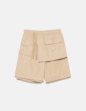 campers Stretch Woven Fabric 6056 Asym Hakama Shorts Sand