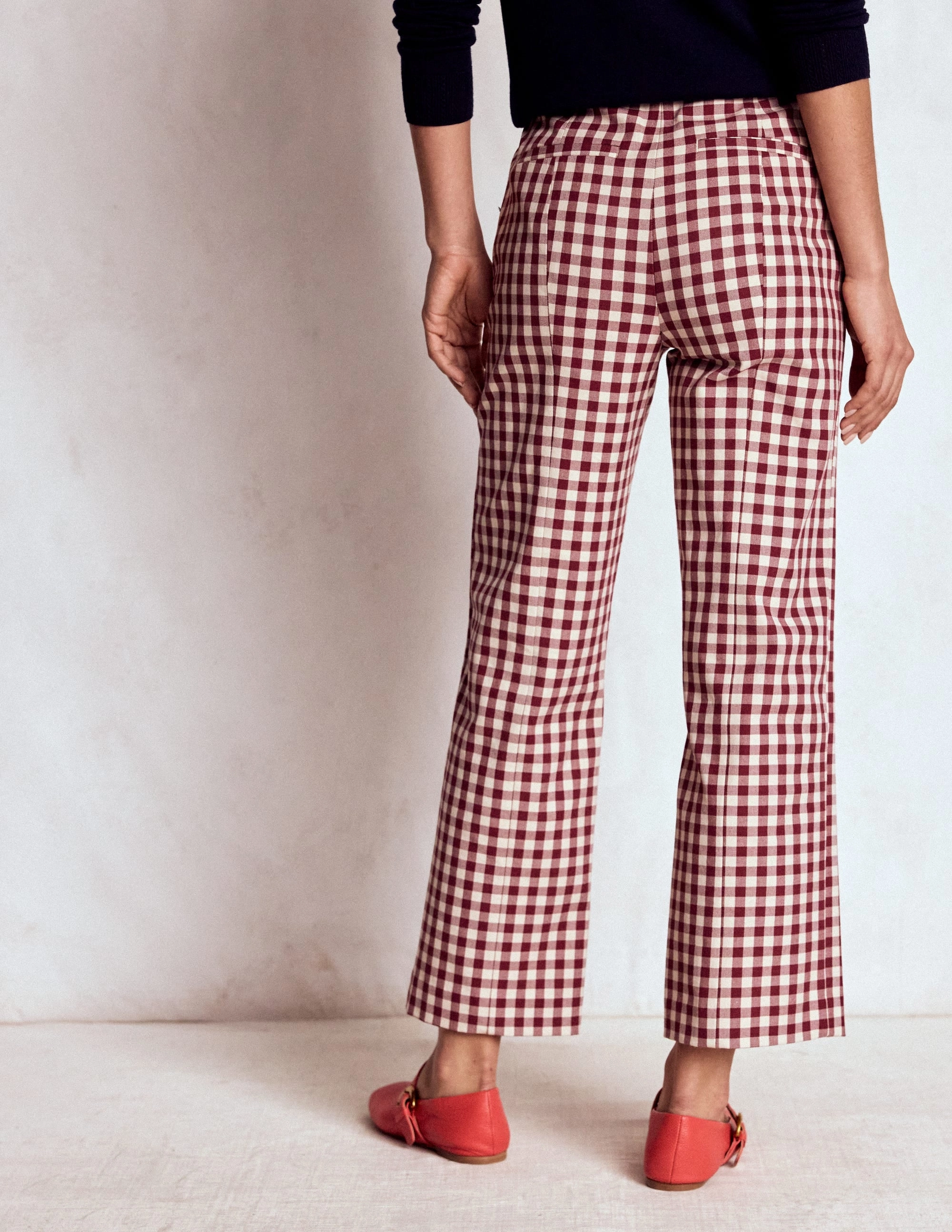 Smart 7/8 Trousers-Chestnut Gingham Adjustable Drawcord