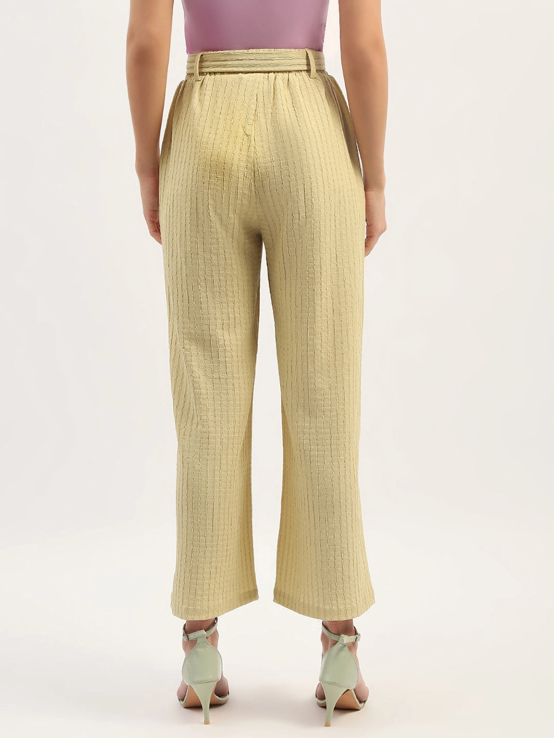 Madame Waist Belted Tapered Fit Dusty Green Trousers Ultra Stretch