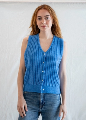 Versatile Layer Fit Perfect Layering Frances Granny Vest - Blue