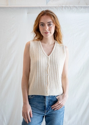 Bio Based Textile Innovation Temperature Regulating Fibers Frances Granny Vest - Cream