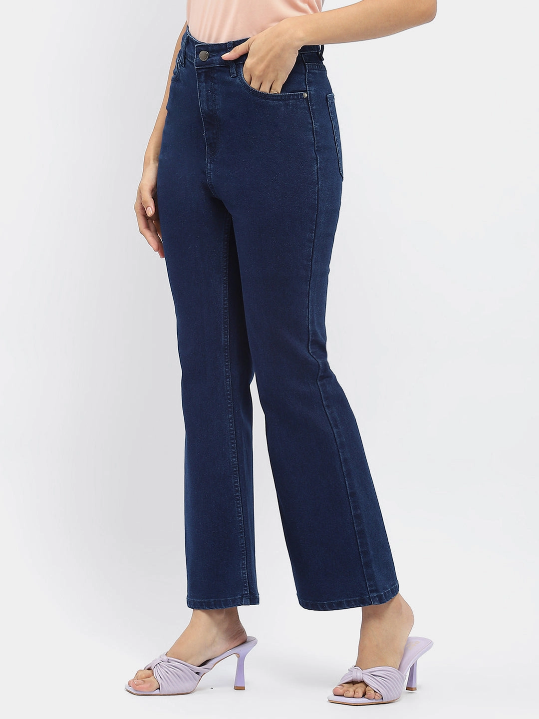 Comfy Design Style Madame Solid Blue Flared Denim Jeans