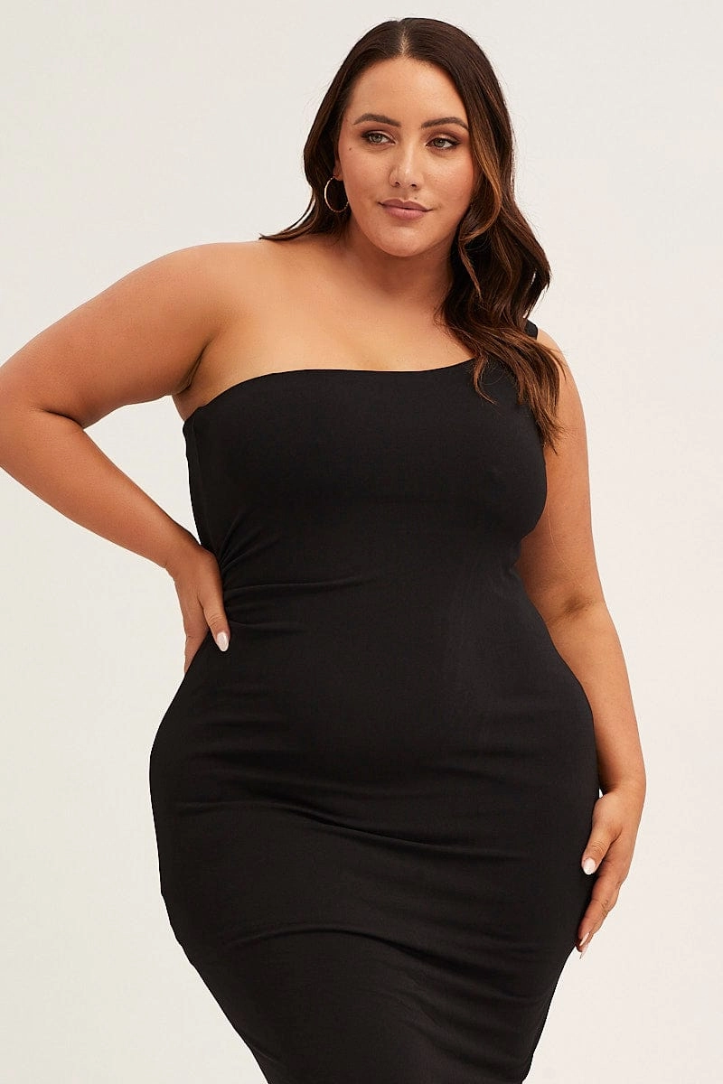 Elegant Style Contemporary Layer Black One Shoulder Jersey Bodycon Dress