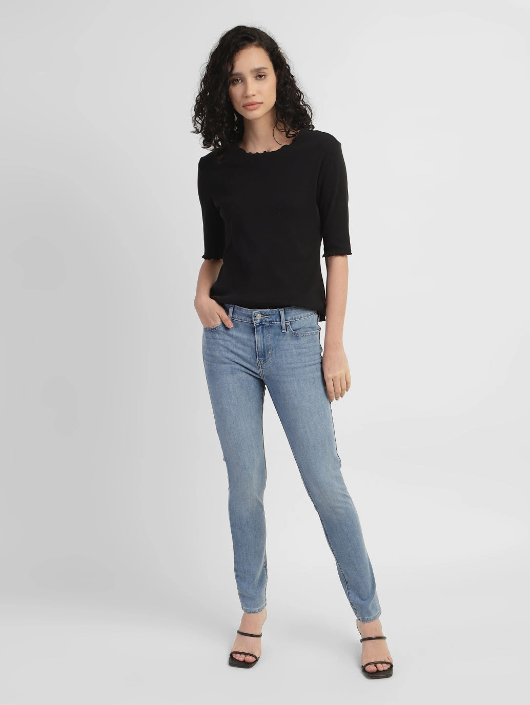 Women's 711 Blue Skinny Fit Mid Rise Jeans Brushed Interior Soft Touch