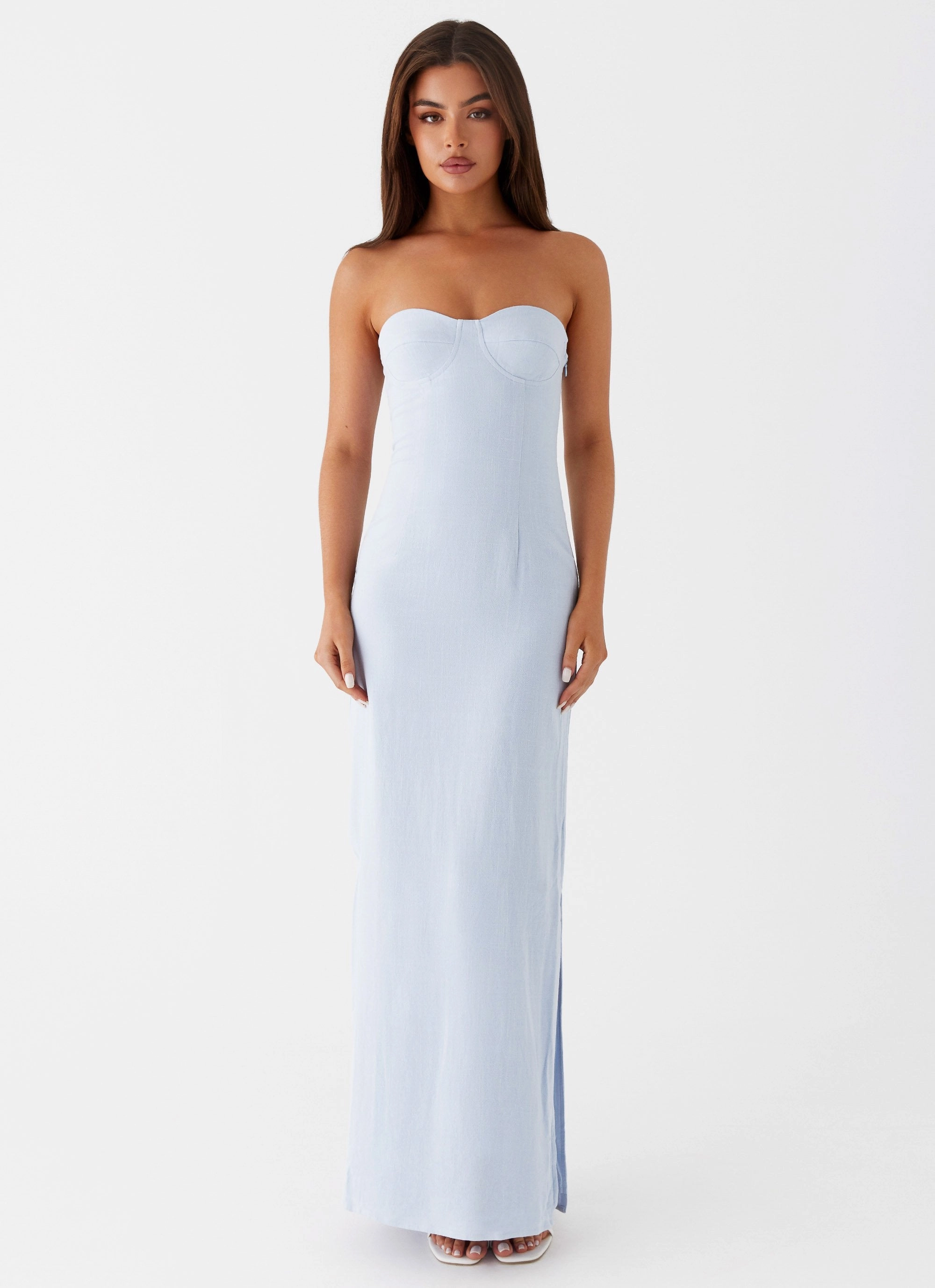 Esra Linen Strapless Maxi Dress - Blue Vintage-Inspired Luxe Touch