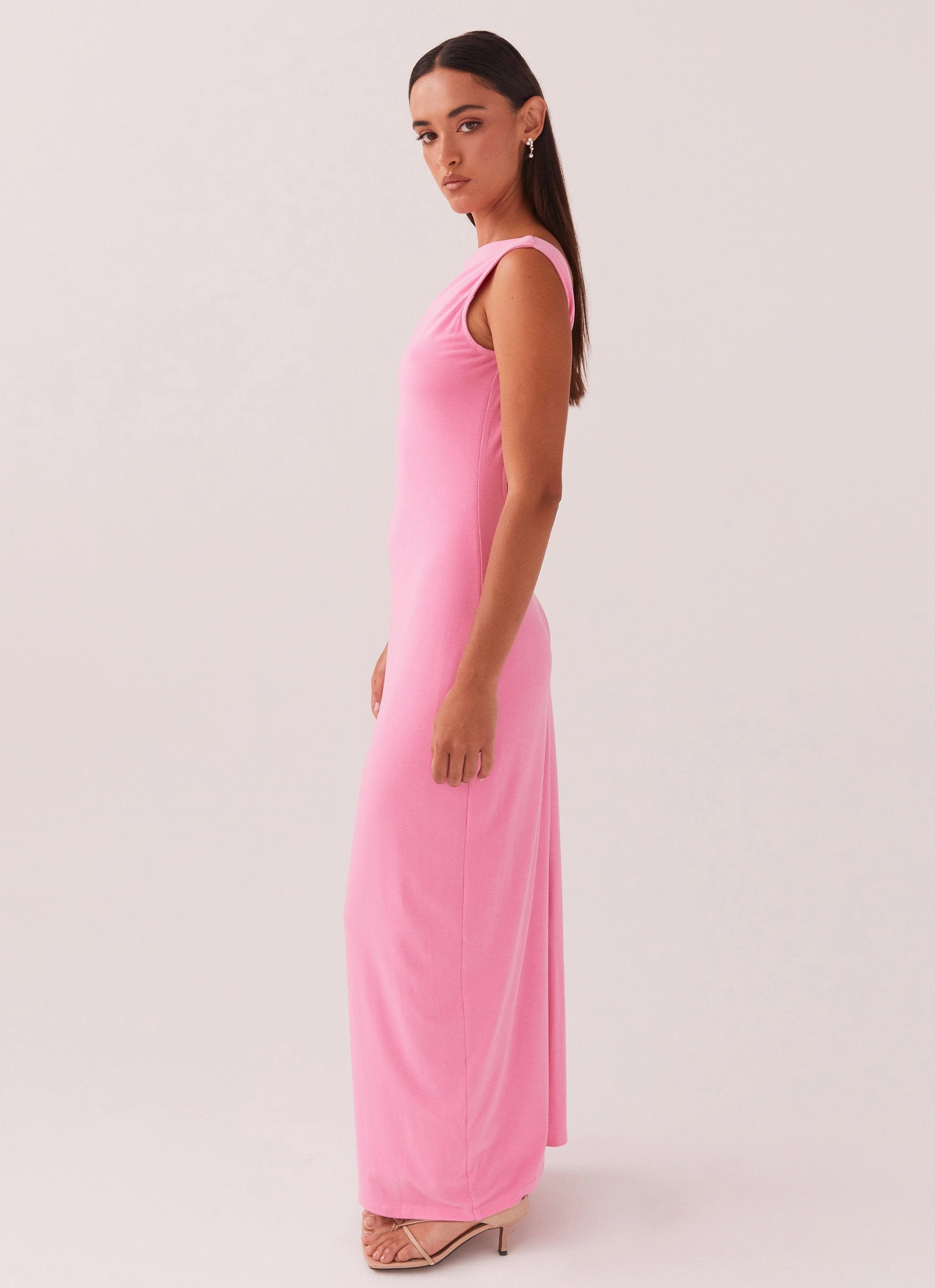 Celina Maxi Dress - Pink Flattering Waistband Fit Office Layer