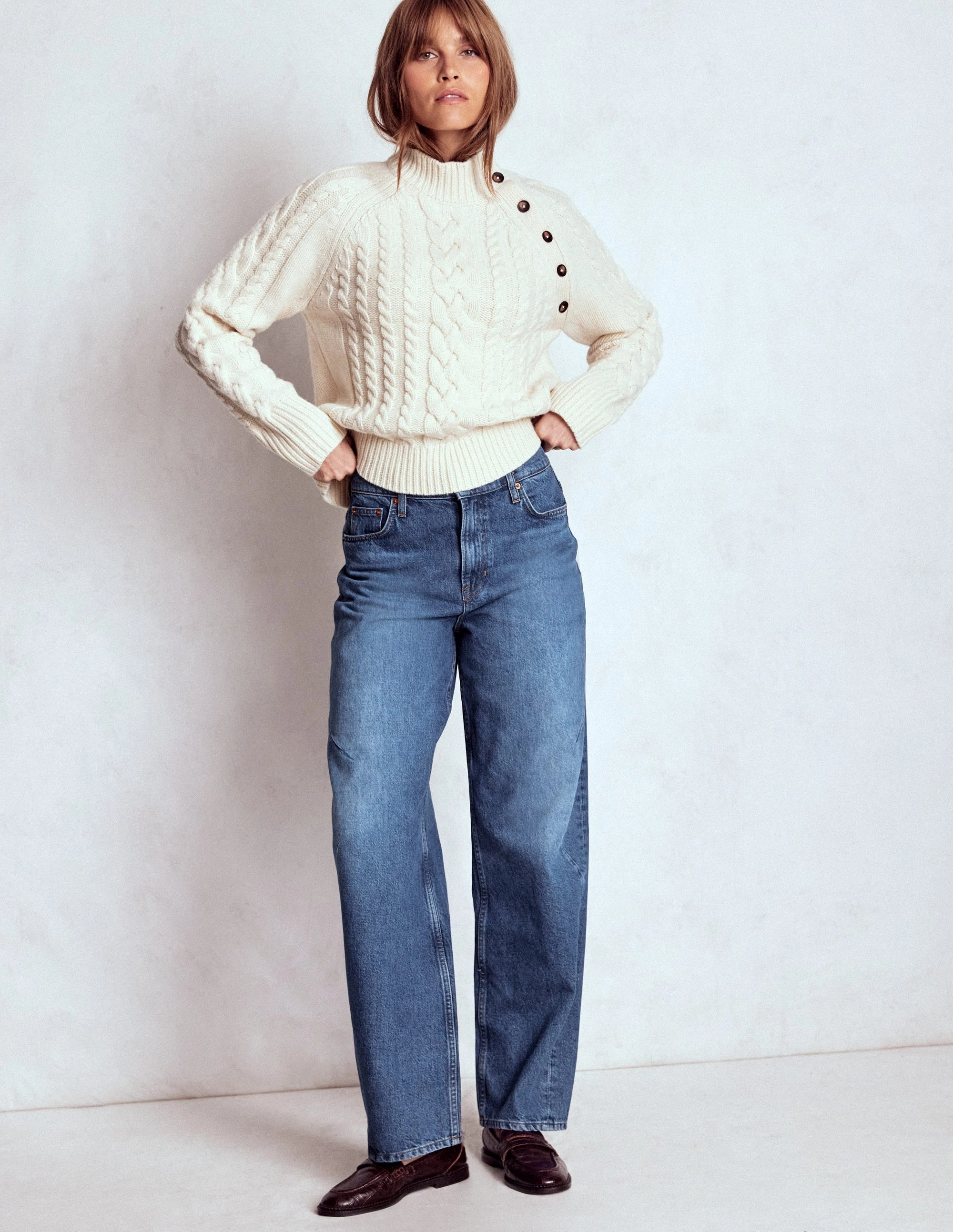 Seamless Comfort Chic Fit Full Length Barrel Leg Jeans-Mid Vintage