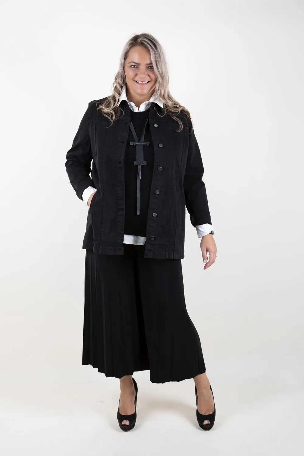 French Dressing Jeans - 182551 Longline Denim Jacket ElasticCuffs Flexible Zipper Guards