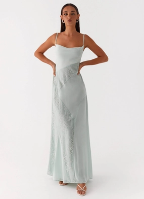Gabriana Maxi Dress - Sage Elegant Finish Pink Glow