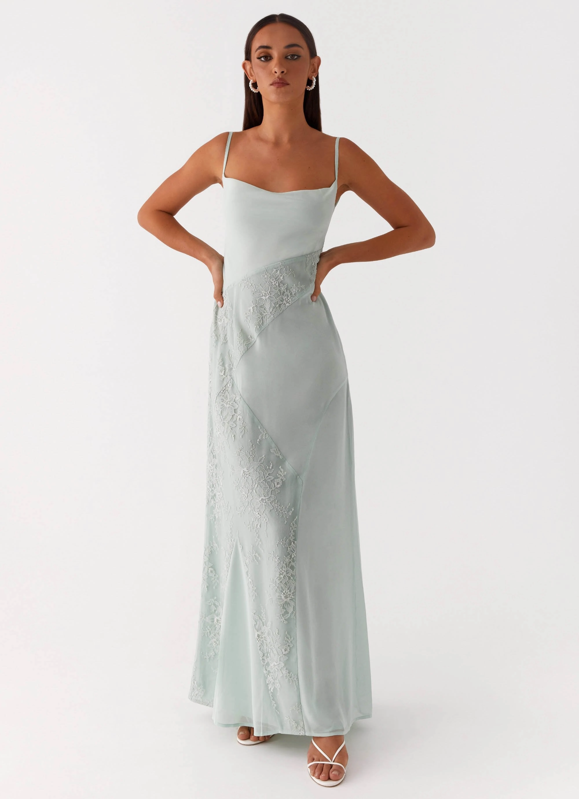 Gabriana Maxi Dress - Sage Elegant Finish Pink Glow