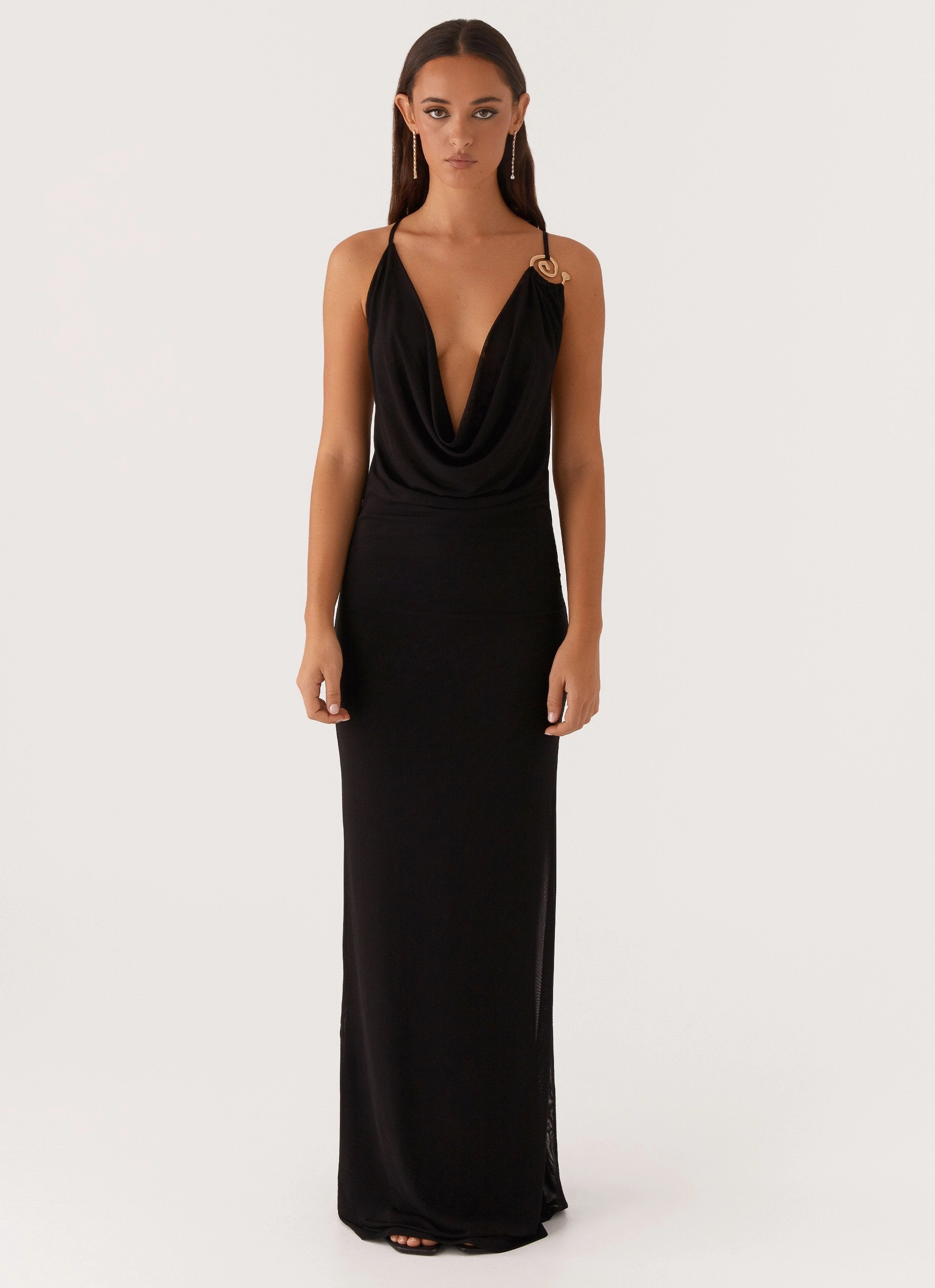 Game Player Maxi Dress - Black Sleek Feel