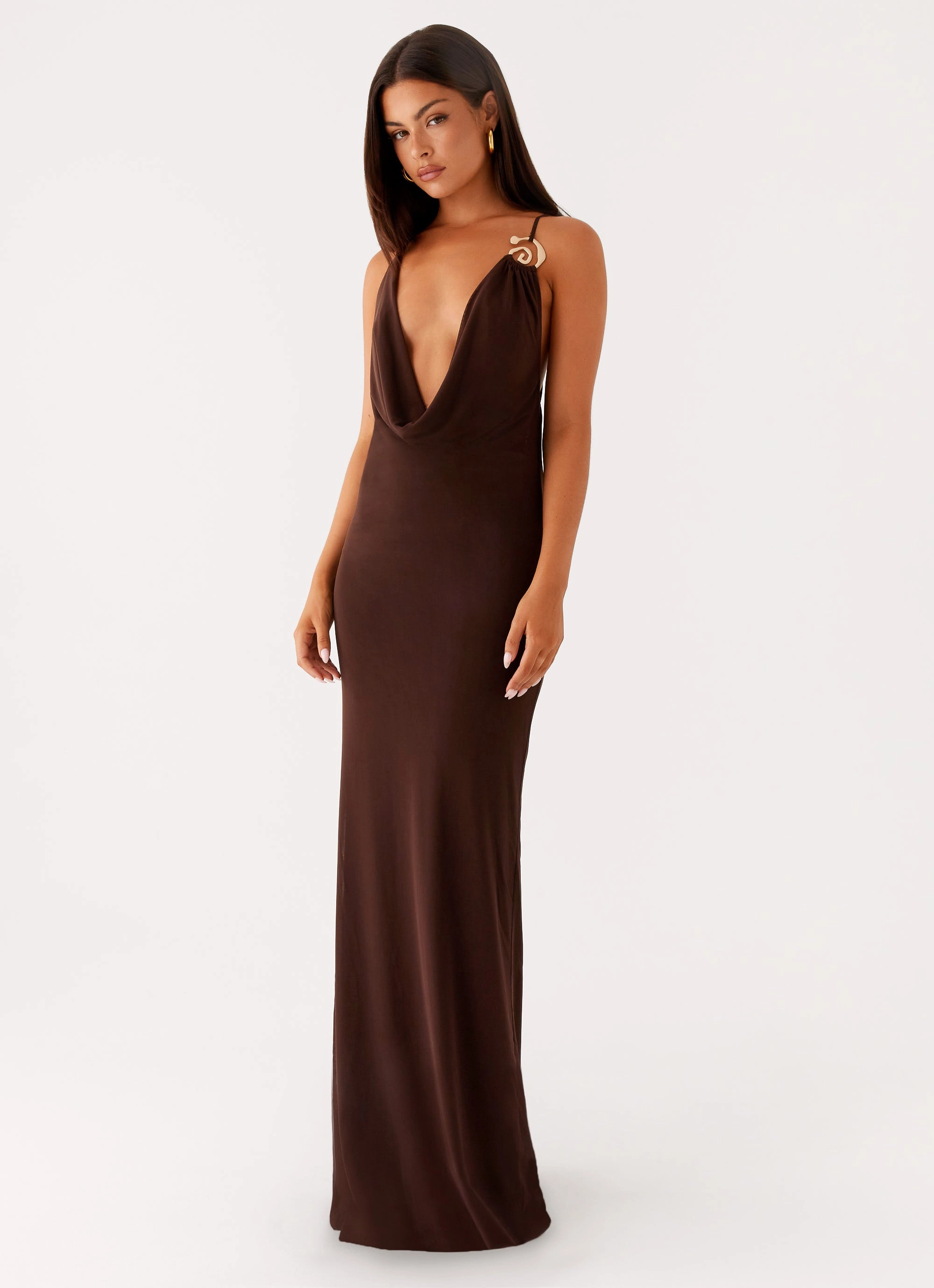 Minimalist Design Game Player Maxi Dress - Chocolate