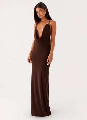 Minimalist Design Game Player Maxi Dress - Chocolate