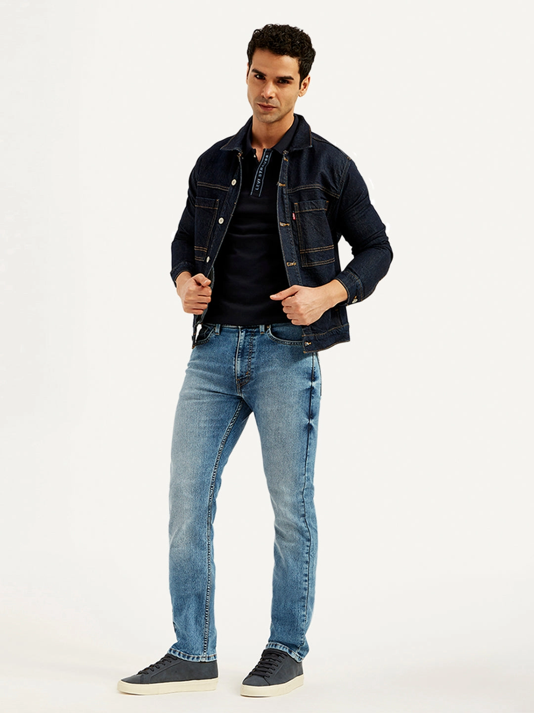 Men's 513 Blue Slim Straight Fit Mid Rise Jeans Office Wear Casual