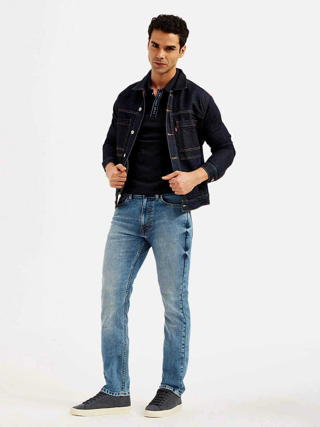 Men's 513 Blue Slim Straight Fit Mid Rise Jeans Durable Minimalist Style Party Look