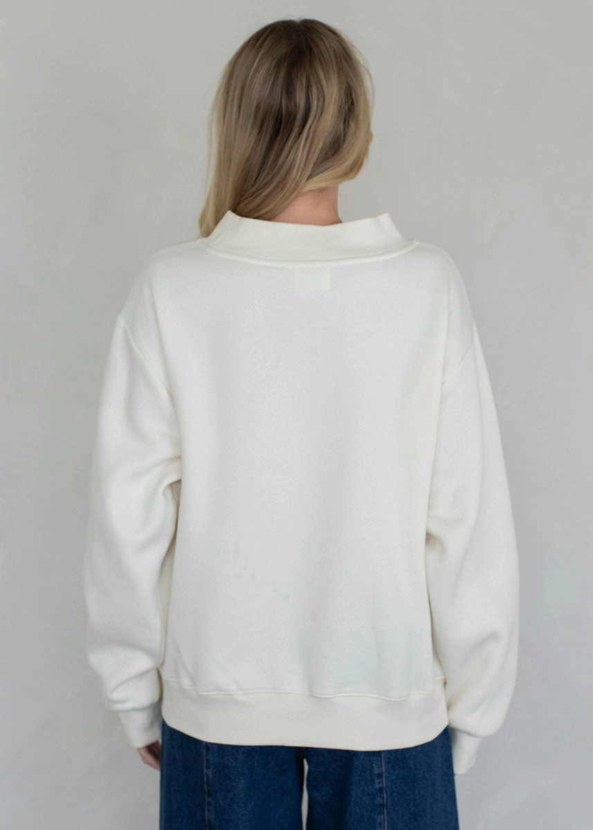 Marjorie Fleece Wide Neck Sweatshirt - Cream Sport Performance Fit