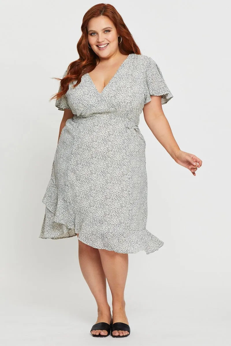 Geo Print Midi Dress V-neck Short Sleeve Family Vibe
