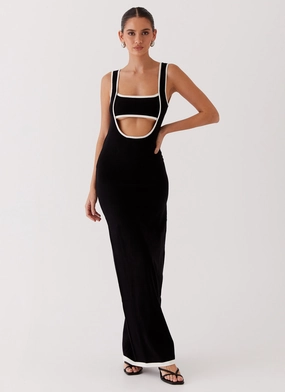 Lost In Paris Knit Maxi Dress - Black Elegant Waist Fit WaterRepellentCoating