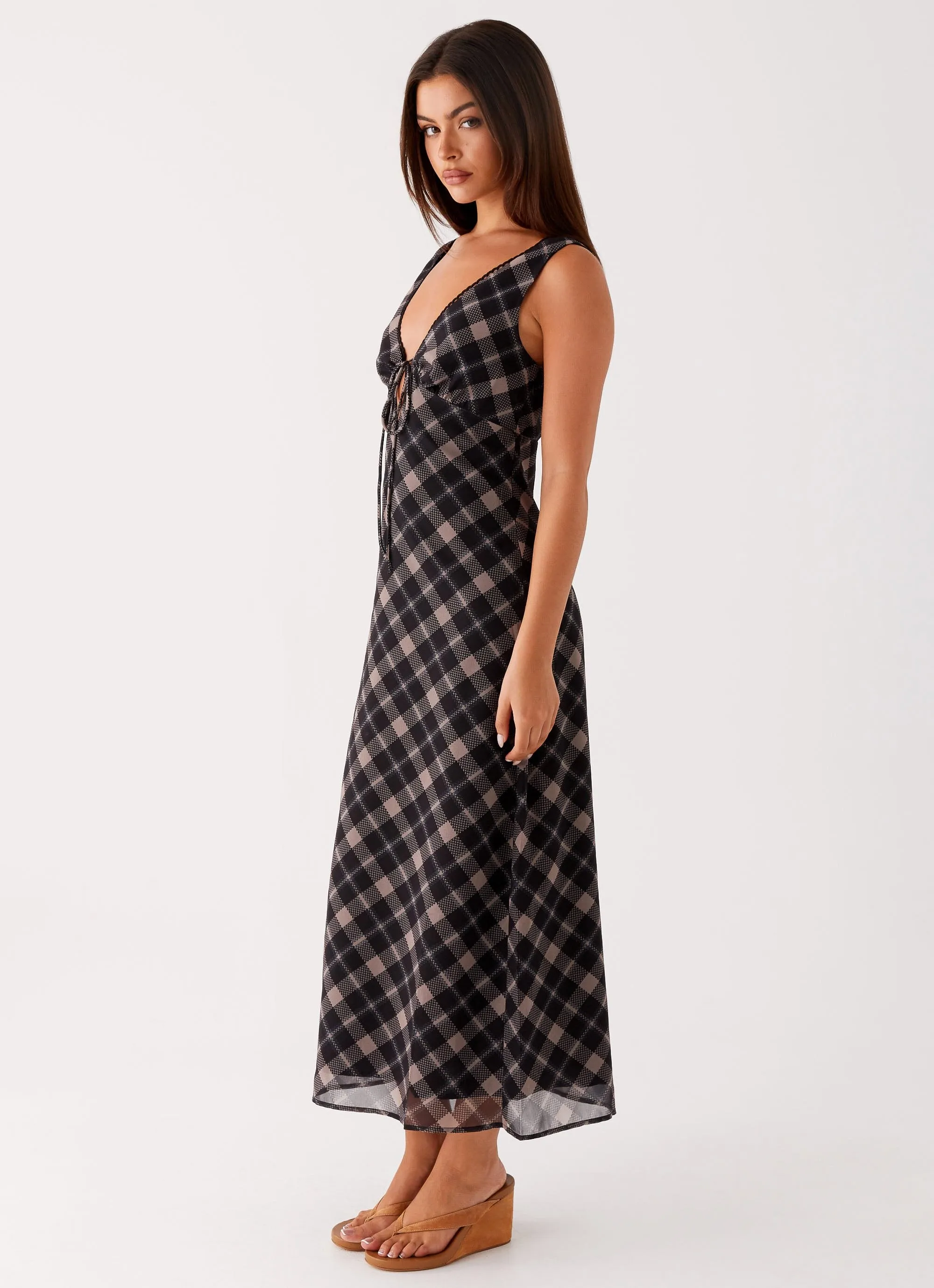 Subtle tone Natural Flow Gianna Midi Dress - Taupe Check