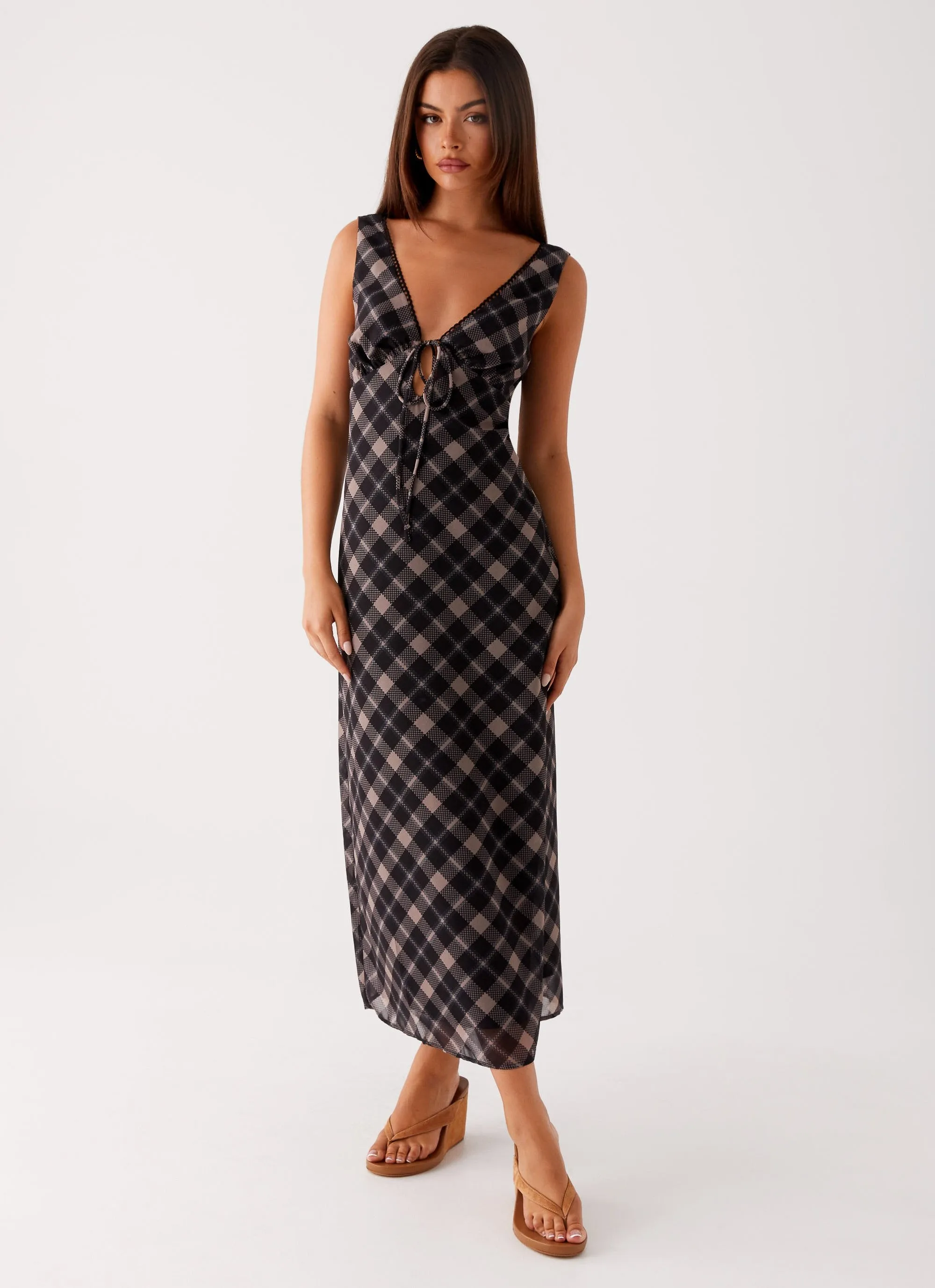 Gianna Midi Dress - Taupe Check Flattering Look Wear