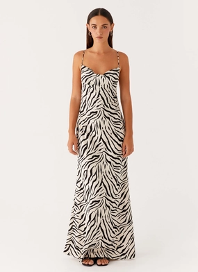 Gianni Cowl Maxi Dress - Zebra Glossy Detail Contemporary Fit