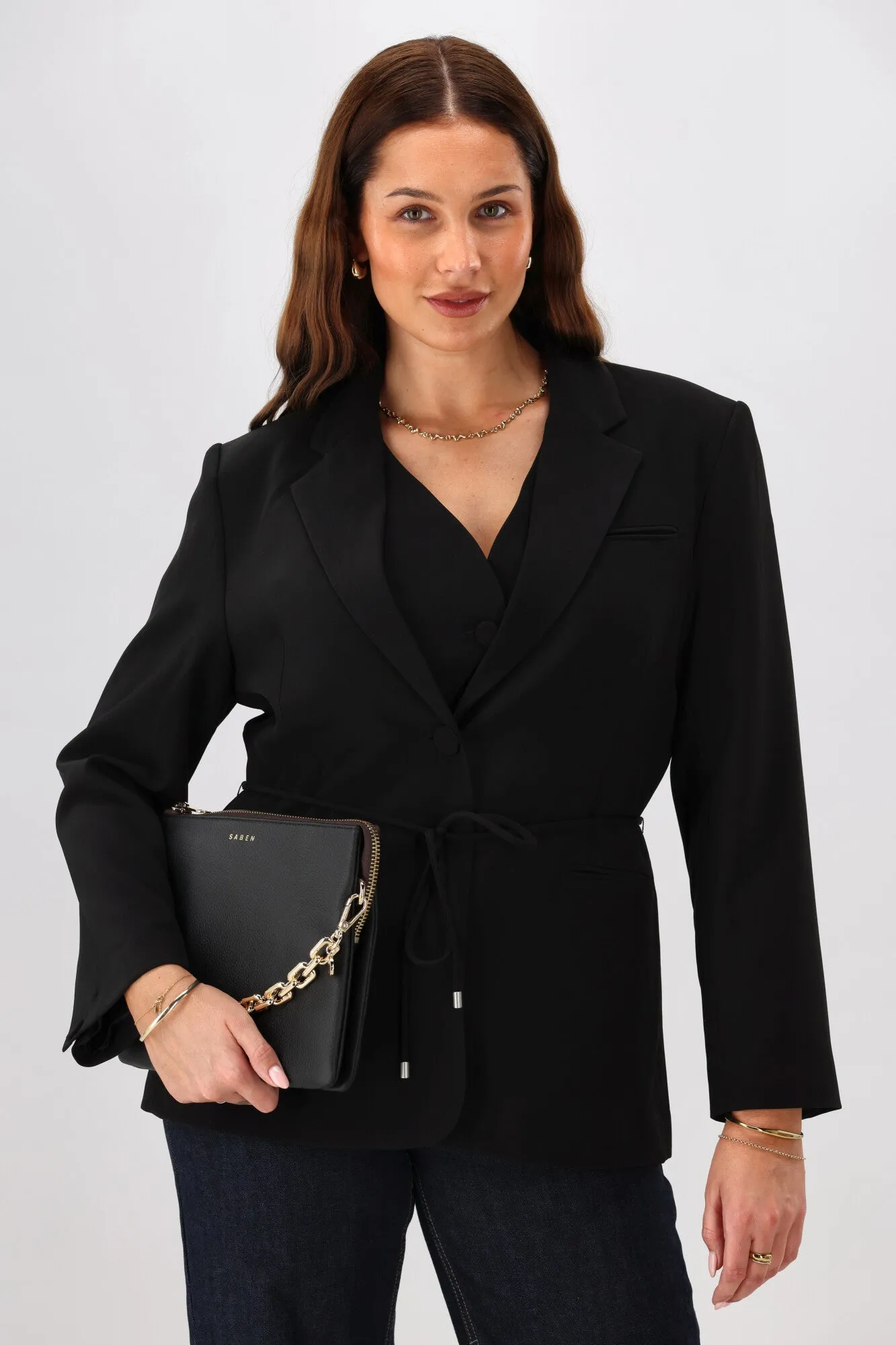 Dynamic flex Gloss by Shine On Nerio Blazer with Tie Black