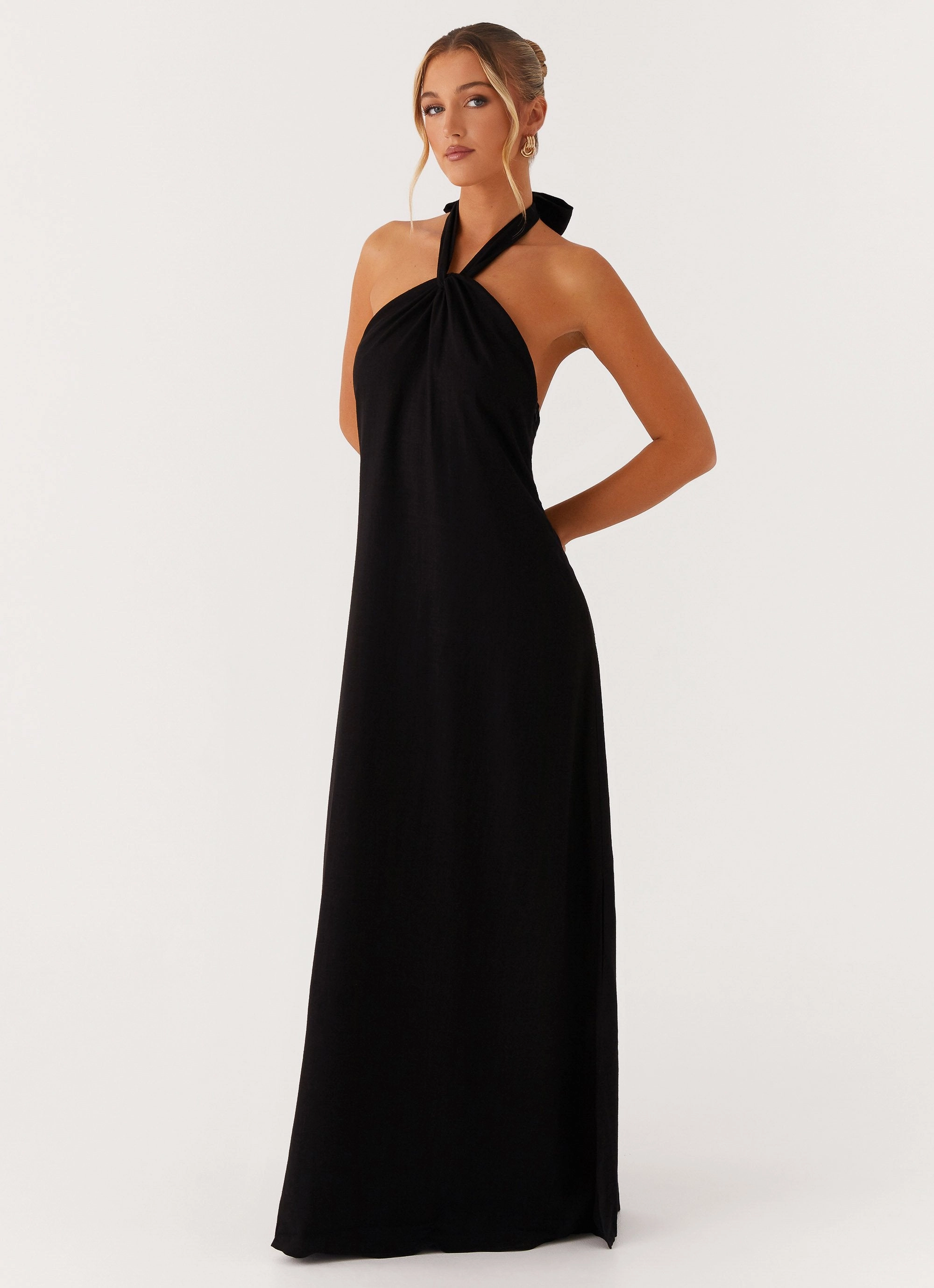 Golden Child Linen Maxi Dress - Black Tonal-Panel