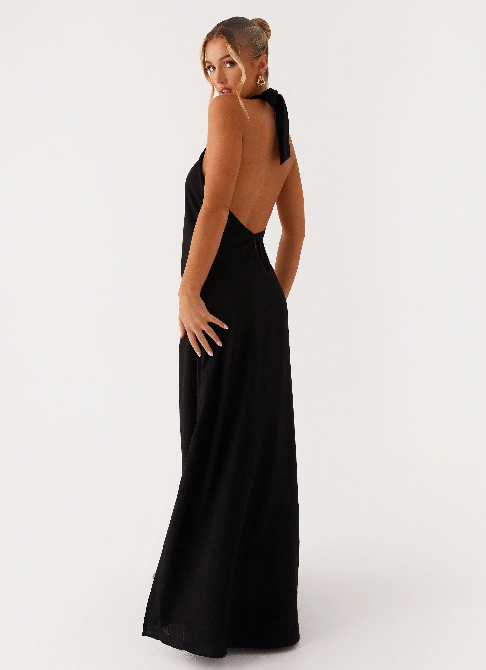 Golden Child Linen Maxi Dress - Black Garden-Party Wool-Blend