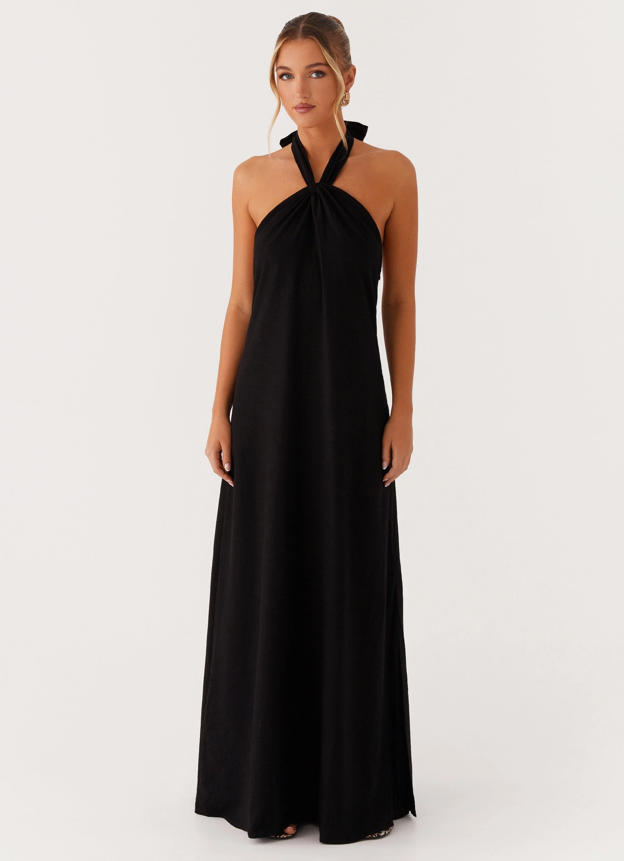Golden Child Linen Maxi Dress - Black Panelled-Design