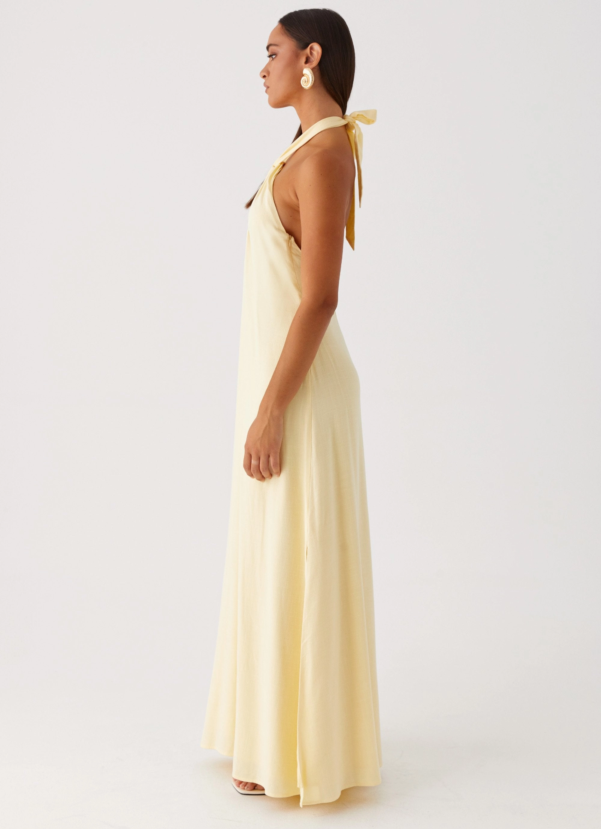 Golden Child Linen Maxi Dress - Yellow Natural Texture