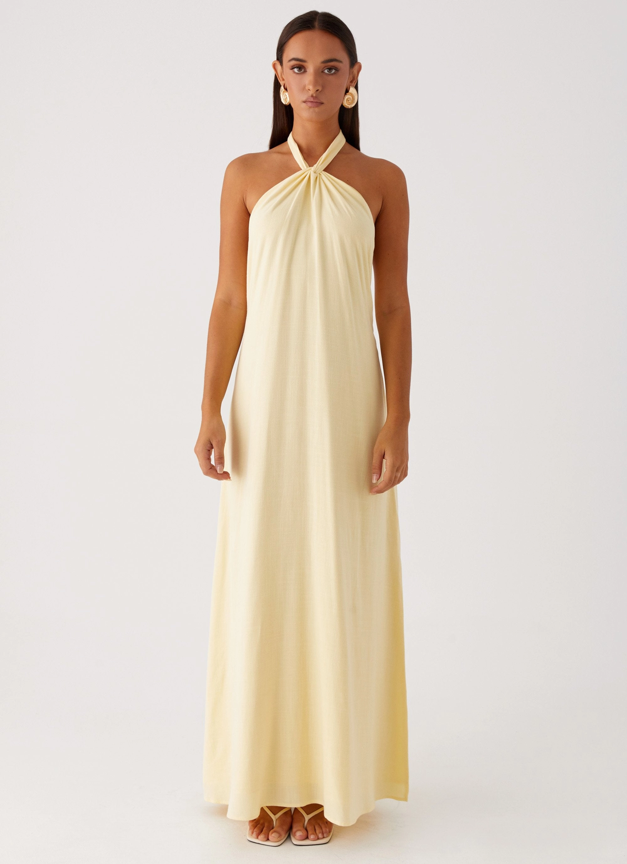 Scoop-Neck Flattering Lines Golden Child Linen Maxi Dress - Yellow