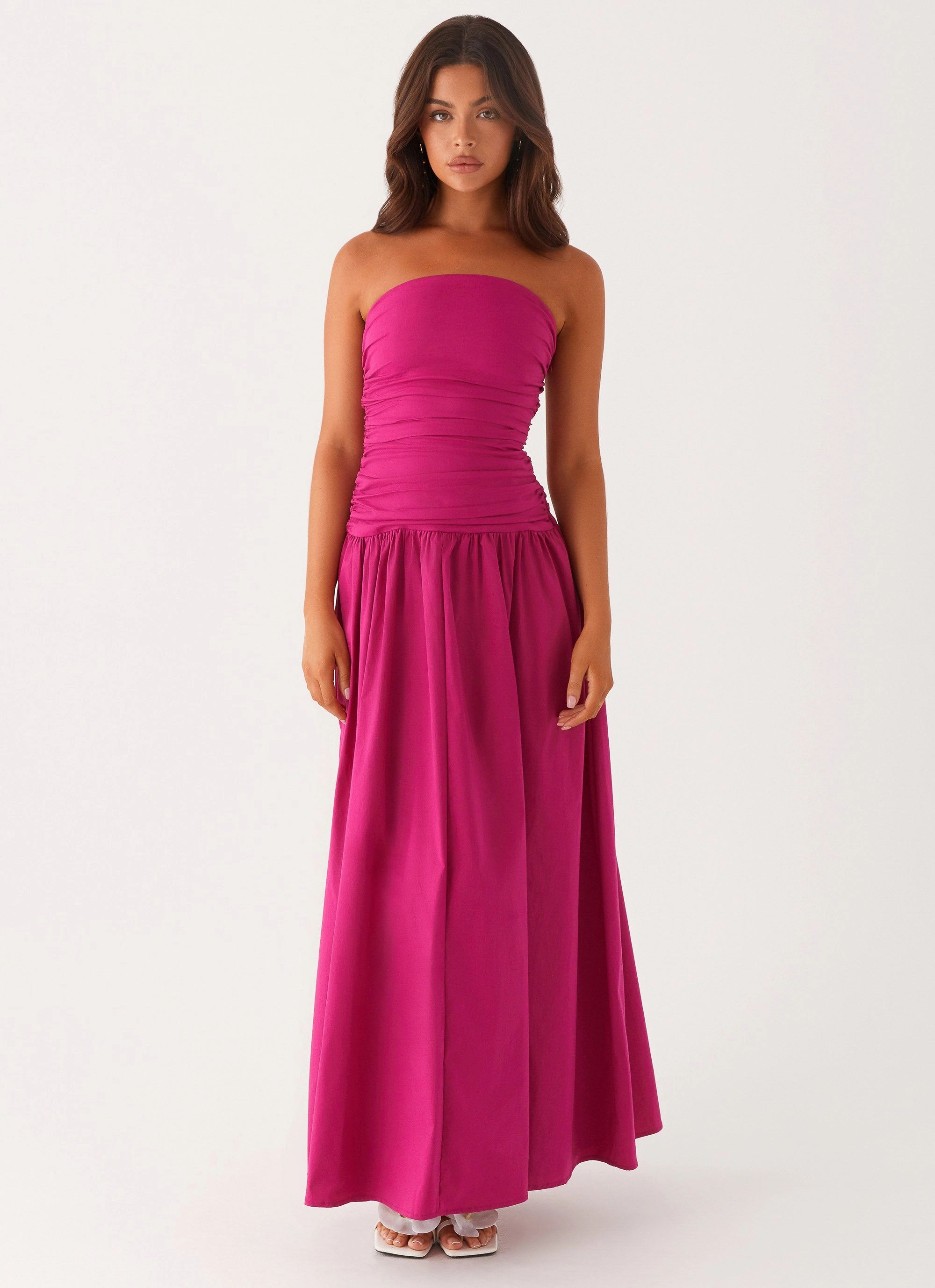 Cap-Sleeve Bishop-Sleeve Carmel Maxi Dress - Fuchsia