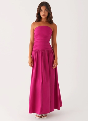 Cap-Sleeve Bishop-Sleeve Carmel Maxi Dress - Fuchsia