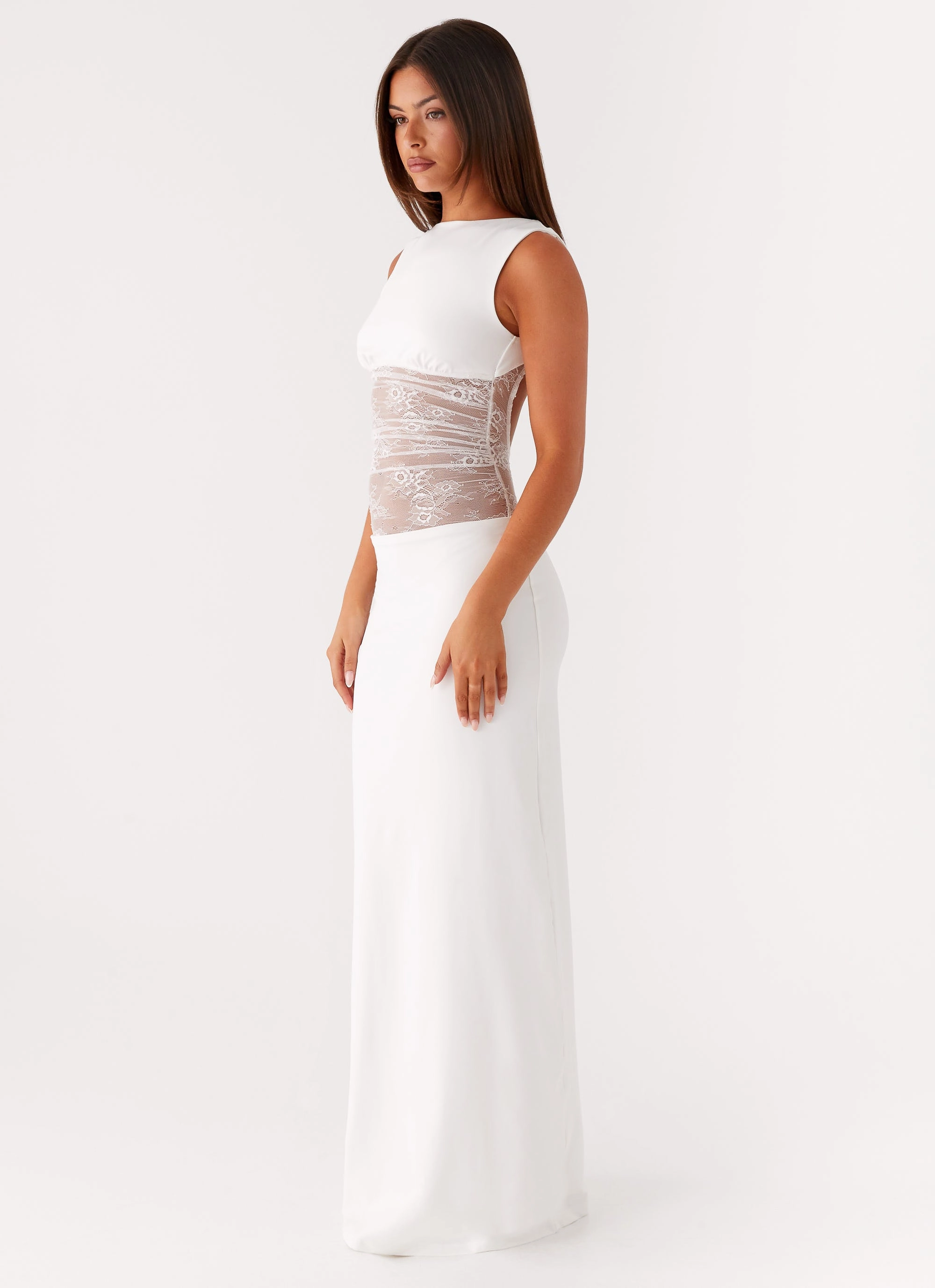 Medina Lace Maxi Dress - White Soft Draping
