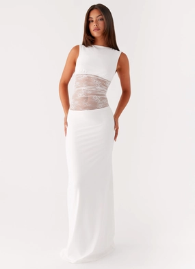 Medina Lace Maxi Dress - White Relaxed Finish Silk Air