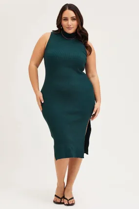 Night Appeal Clean Flow Green Bodycon Dress Round Neck Sleeveless