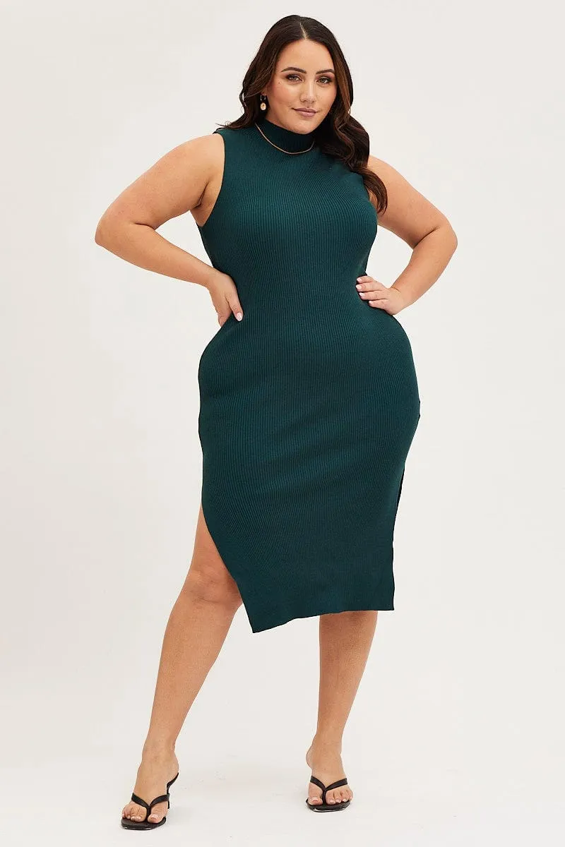 Green Bodycon Dress Round Neck Sleeveless Bless Touch