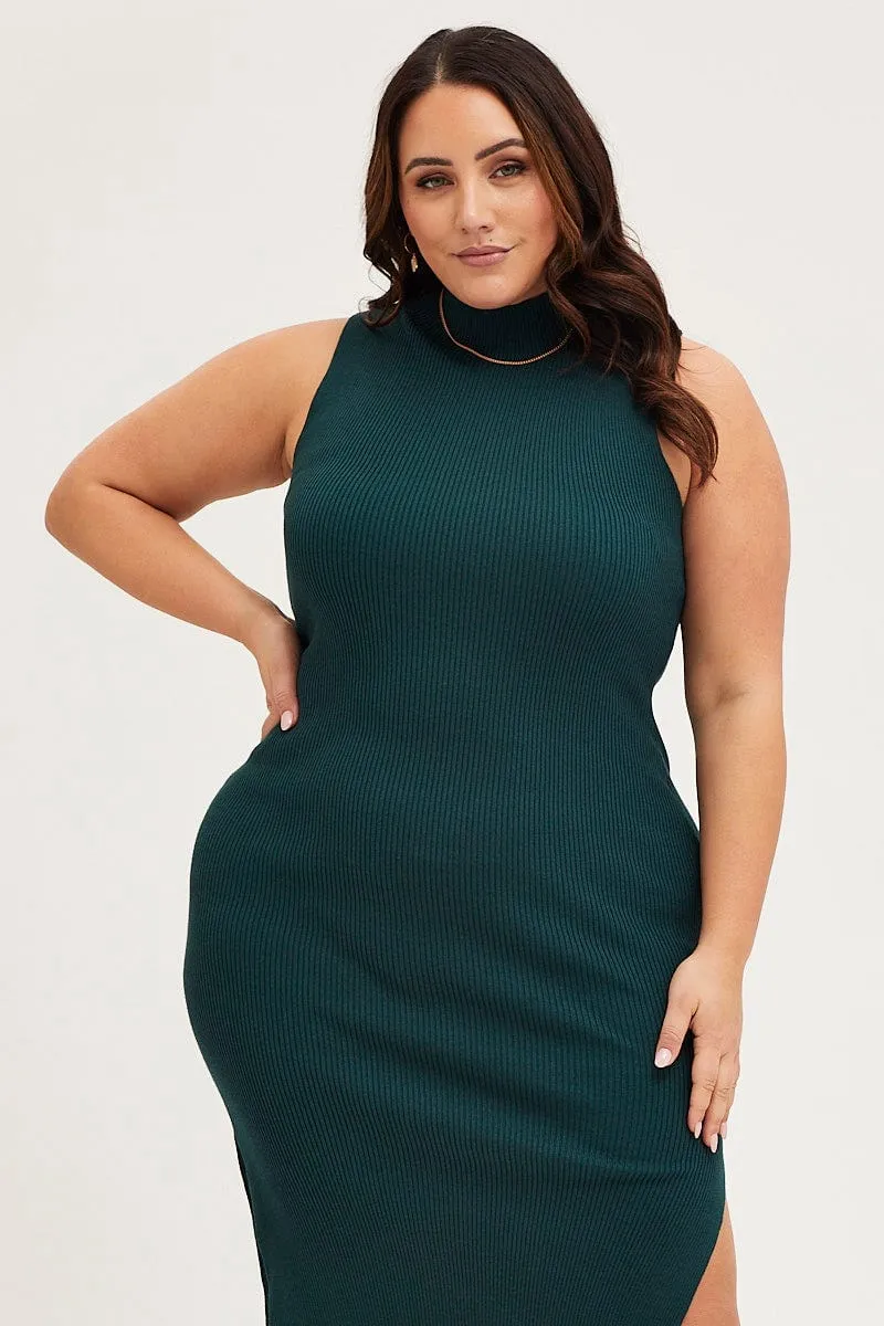 Romance Glow Green Bodycon Dress Round Neck Sleeveless