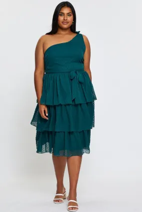 Green Midi Dress One Shoulder Sleeveless Event Perfect